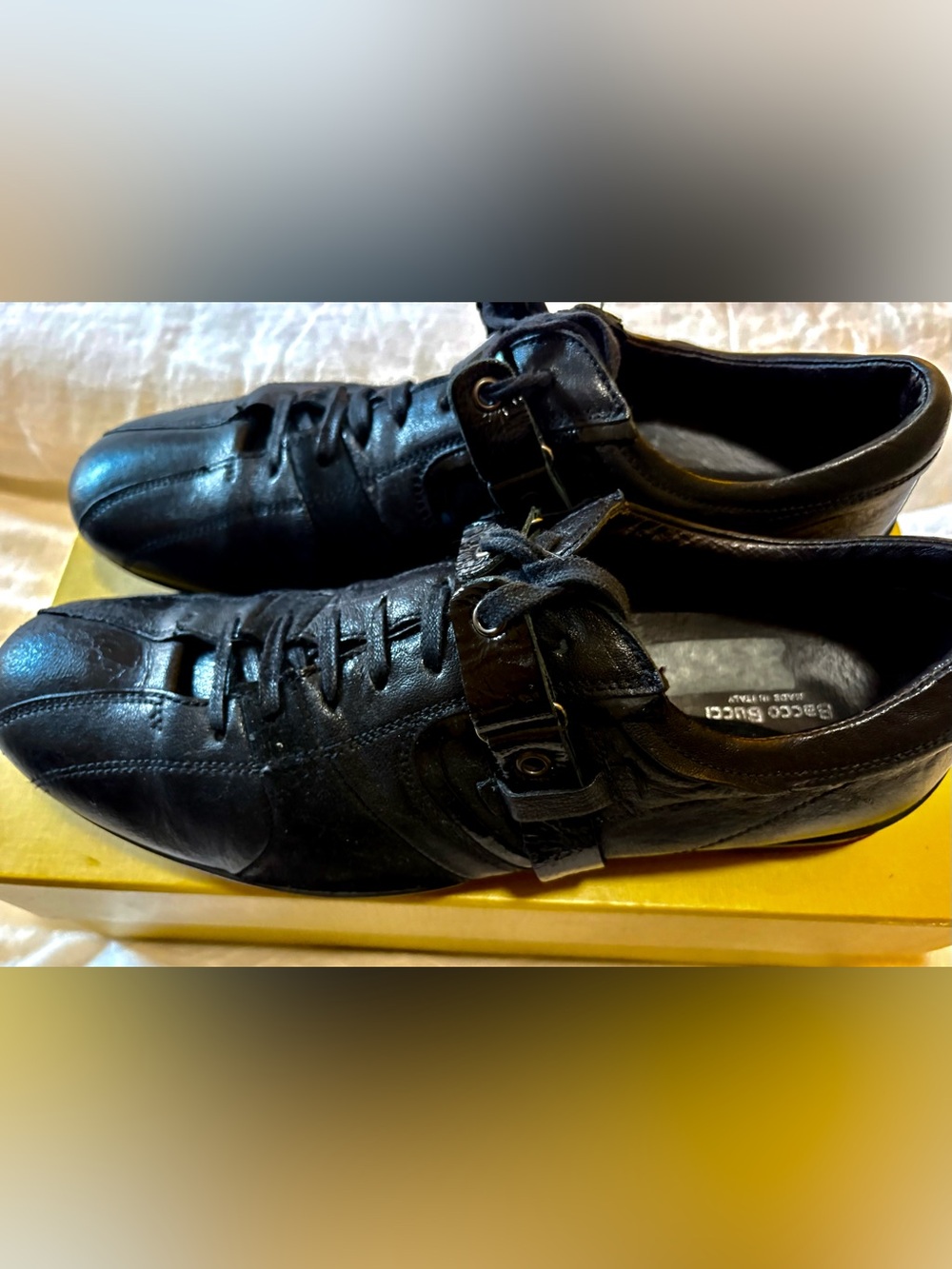Bacco Bucci Black Leather Lace-Up Sneakers with Buckle Detail